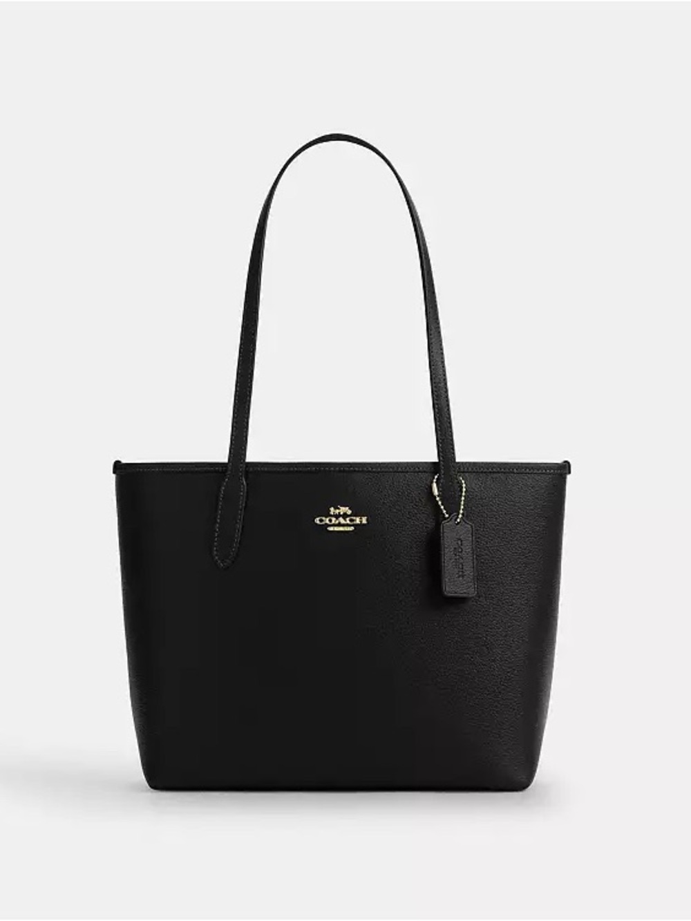 Coach Black Leather Tote with Gold Logo and Tag
